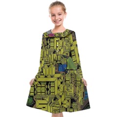 Technology Circuit Board Kids  Midi Sailor Dress by Ket1n9