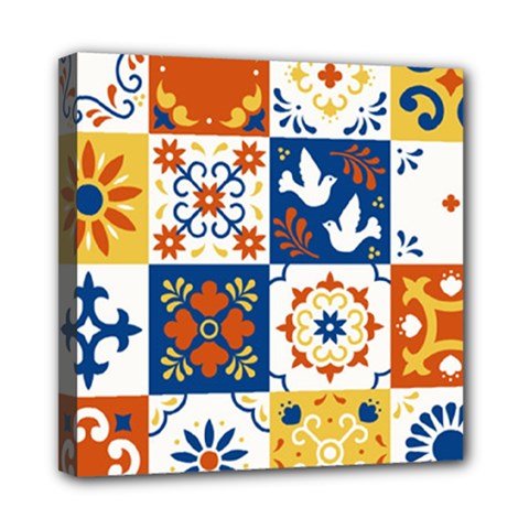 Mexican-talavera-pattern-ceramic-tiles-with-flower-leaves-bird-ornaments-traditional-majolica-style- Mini Canvas 8  X 8  (stretched) by Ket1n9