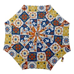 Mexican-talavera-pattern-ceramic-tiles-with-flower-leaves-bird-ornaments-traditional-majolica-style- Hook Handle Umbrellas (small) by Ket1n9