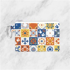 Mexican-talavera-pattern-ceramic-tiles-with-flower-leaves-bird-ornaments-traditional-majolica-style- Canvas Cosmetic Bag (small) by Ket1n9