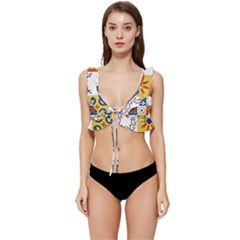 Mexican-talavera-pattern-ceramic-tiles-with-flower-leaves-bird-ornaments-traditional-majolica-style- Low Cut Ruffle Edge Bikini Top by Ket1n9