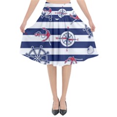 Seamless-marine-pattern Flared Midi Skirt by Ket1n9