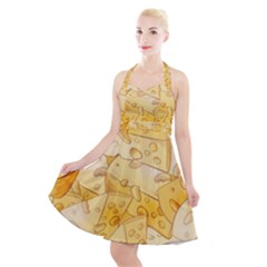 Cheese-slices-seamless-pattern-cartoon-style Halter Party Swing Dress  by Ket1n9