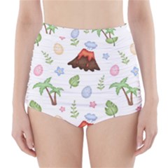Cute-palm-volcano-seamless-pattern High-waisted Bikini Bottoms by Ket1n9