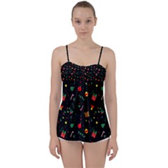 Christmas Pattern Texture Colorful Wallpaper Babydoll Tankini Top by Grandong