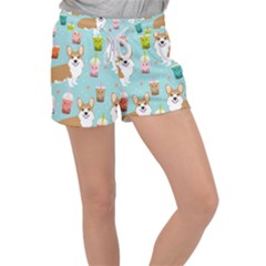 Welsh Corgi Boba Tea Bubble Cute Kawaii Dog Breed Women s Velour Lounge Shorts by Grandong
