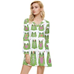Kawaii-frog-rainy-season-japanese Tiered Long Sleeve Mini Dress by Grandong