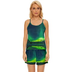 Iceland Aurora Borealis Satin Pajama Short Set by Grandong