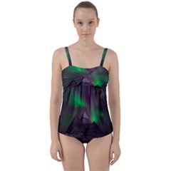 Aurora Northern Lights Celestial Magical Astronomy Twist Front Tankini Set by Grandong