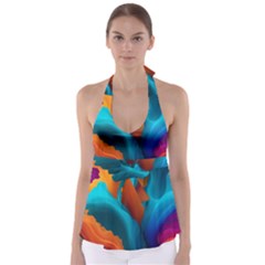 Colorful Fluid Art Abstract Modern Tie Back Tankini Top by Ravend