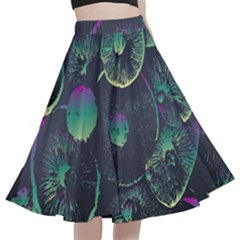 Psychedelic Mushrooms Background A-line Full Circle Midi Skirt With Pocket by Ravend