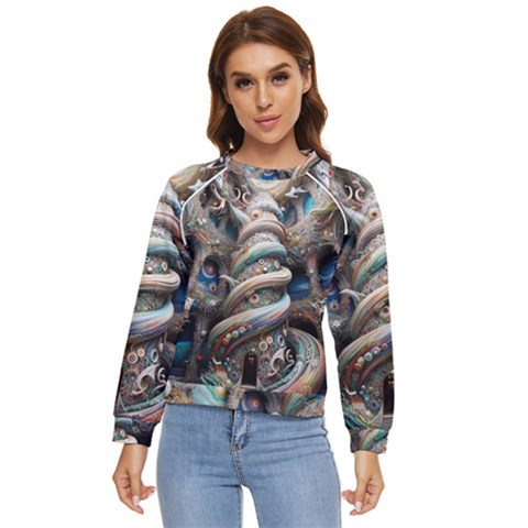Fantasy Psychedelic Building Spiral Women s Long Sleeve Raglan T-shirt by Ravend