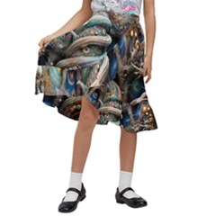 Fantasy Psychedelic Building Spiral Kids  Ruffle Flared Wrap Midi Skirt by Ravend