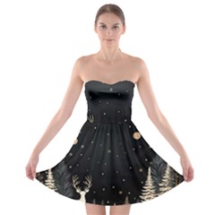 Christmas Winter Xmas Scene Nature Forest Tree Moon Strapless Bra Top Dress by Vaneshop