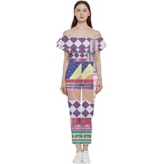 Abstract Shapes Colors Gradient Bardot Ruffle Jumpsuit by Vaneshop