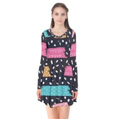Art Pattern Design Wallpaper Background Print Patterns Long Sleeve V-neck Flare Dress by Vaneshop