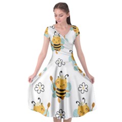 Art Bee Pattern Design Wallpaper Background Cap Sleeve Wrap Front Dress by Vaneshop