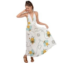 Bee Art Pattern Design Wallpaper Background Print Backless Maxi Beach Dress by Vaneshop
