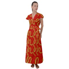 Background Ornamental Pattern Abstract Seamless Flutter Sleeve Maxi Dress by Vaneshop