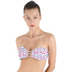 Love Mom Happy Mothers Day I Love Mom Graphic Twist Bandeau Bikini Top by Vaneshop