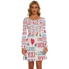 Love Mom Happy Mothers Day I Love Mom Graphic Long Sleeve Wide Neck Velvet Dress by Vaneshop