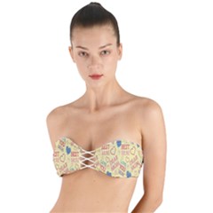 Love Mom Happy Mothers Day I Love Mom Graphic Pattern Twist Bandeau Bikini Top by Vaneshop