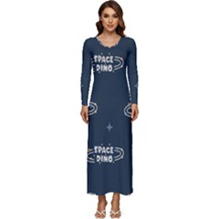 Space Dino Art Pattern Design Wallpaper Background Long Sleeve Longline Maxi Dress by Vaneshop