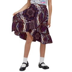 Rosette Kaleidoscope Mosaic Abstract Background Kids  Ruffle Flared Wrap Midi Skirt by Vaneshop