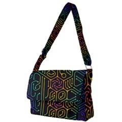 Circuit Hexagonal Geometric Pattern Background Pattern Full Print Messenger Bag (l) by Vaneshop