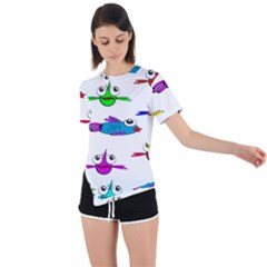 Fish Swim Cartoon Funnycute Asymmetrical Short Sleeve Sports T-shirt by Sapixe