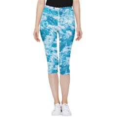 Blue Ocean Wave Texture Inside Out Lightweight Velour Capri Leggings  by Jack14