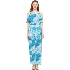 Blue Ocean Wave Texture Draped Sleeveless Chiffon Jumpsuit by Jack14