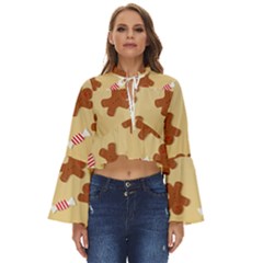 Gingerbread Christmas Time Boho Long Bell Sleeve Top by Pakjumat