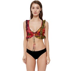 Back White Hearts Snowflakes Low Cut Ruffle Edge Bikini Top by Pakjumat
