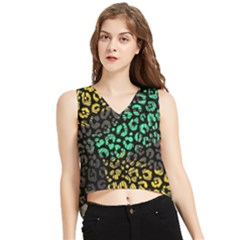 Abstract Geometric Seamless Pattern With Animal Print V-neck Cropped Tank Top by Amaryn4rt