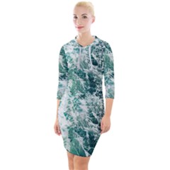Blue Ocean Waves Quarter Sleeve Hood Bodycon Dress by Jack14