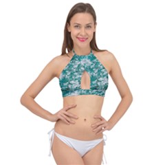 Blue Ocean Waves 2 Cross Front Halter Bikini Top by Jack14