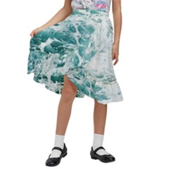 Blue Crashing Ocean Wave Kids  Ruffle Flared Wrap Midi Skirt by Jack14