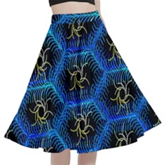 Blue Bee Hive Pattern A-line Full Circle Midi Skirt With Pocket by Amaryn4rt