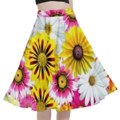 Flowers Blossom Bloom Nature Plant A-line Full Circle Midi Skirt With Pocket by Amaryn4rt