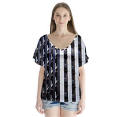 Architecture-building-pattern V-neck Flutter Sleeve Top by Amaryn4rt