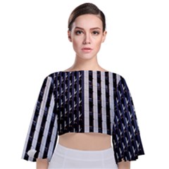 Architecture-building-pattern Tie Back Butterfly Sleeve Chiffon Top by Amaryn4rt