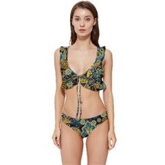 Retro Ethnic Background Pattern Vector Low Cut Ruffle Edge Bikini Set by Amaryn4rt