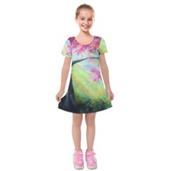 Forests Stunning Glimmer Paintings Sunlight Blooms Plants Love Seasons Traditional Art Flowers Sunsh Kids  Short Sleeve Velvet Dress by Amaryn4rt