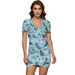 Seamless-pattern-with-berries-leaves Low Cut Cap Sleeve Mini Dress by Amaryn4rt