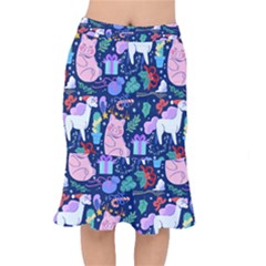 Colorful-funny-christmas-pattern Pig Animal Short Mermaid Skirt by Amaryn4rt
