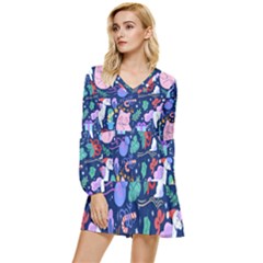 Colorful-funny-christmas-pattern Pig Animal Tiered Long Sleeve Mini Dress by Amaryn4rt