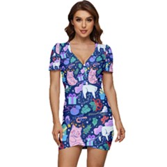 Colorful-funny-christmas-pattern Pig Animal Low Cut Cap Sleeve Mini Dress by Amaryn4rt
