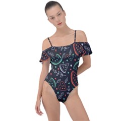 Seamless-vector-pattern-with-watermelons-mint -- Frill Detail One Piece Swimsuit by Amaryn4rt