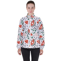 Seamless-vector-pattern-with-watermelons-mint Women s High Neck Windbreaker by Amaryn4rt